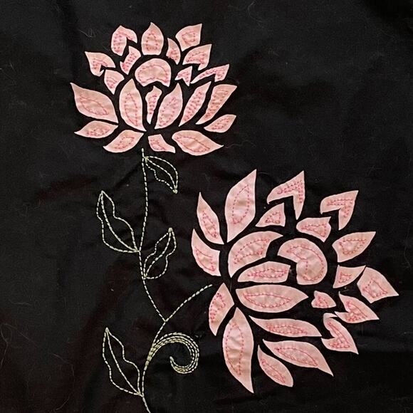 Heart Soul Black Cotton A-Line Skirt Pink Floral Applique Embroidered, Size 5 - Picture 2 of 12